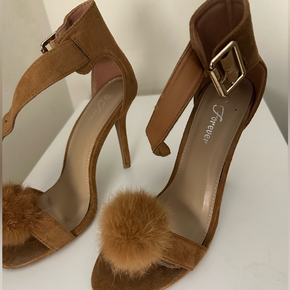 Suede heels, nude and tan